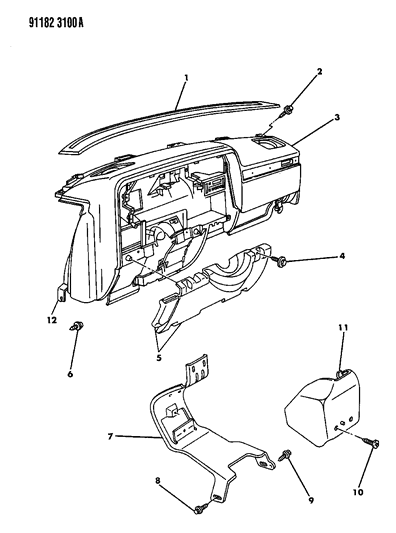 1991 Chrysler New Yorker Salon Instrument Panel Panel & Pad Diagram