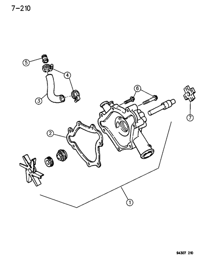 1994 Dodge Ram Wagon Water Pump & Related Parts Diagram