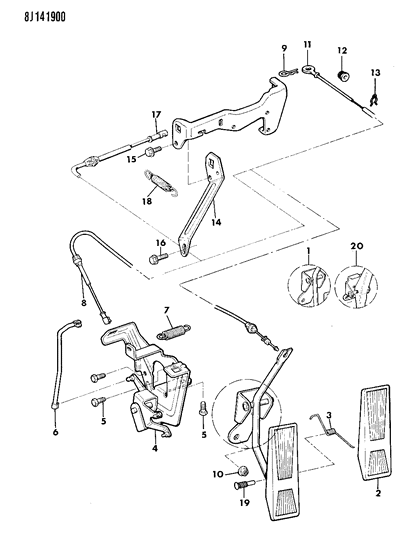 1989 Jeep Comanche Accelerator Pedal & Linkage Diagram 1 - Thumbnail