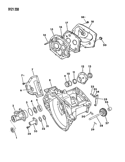 1989 Chrysler LeBaron GTC Case, Transaxle & Related Parts Diagram
