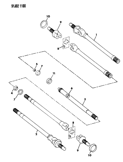 1992 Jeep Wrangler Shafts - Front Axle Diagram 2 - Thumbnail