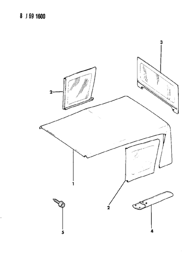 1990 Jeep Wrangler Soft Top & Windows Diagram 1 - Thumbnail