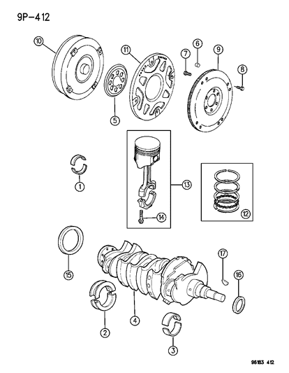 1996 Chrysler Cirrus Crankshaft , Piston & Torque Converter Diagram 1 - Thumbnail