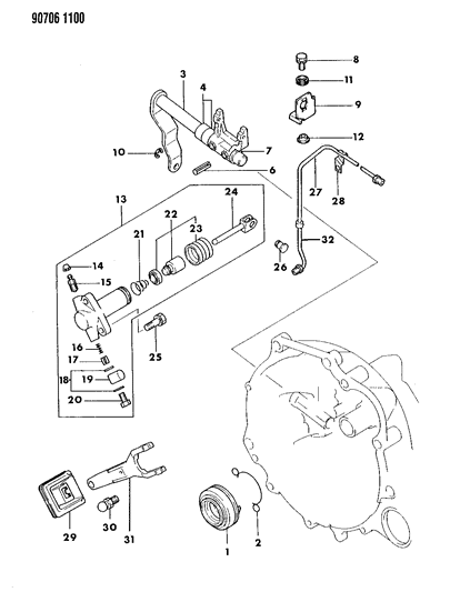 1990 Dodge Colt Repair Package, Clutch Release Cylinder, 1987 Diagram for MD997838