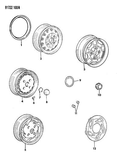 1991 Dodge Colt Wheel & Covers Diagram 1 - Thumbnail