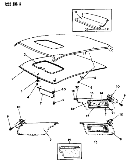 1987 Dodge Shadow Headliner-Visor & Shelf Trim Diagram