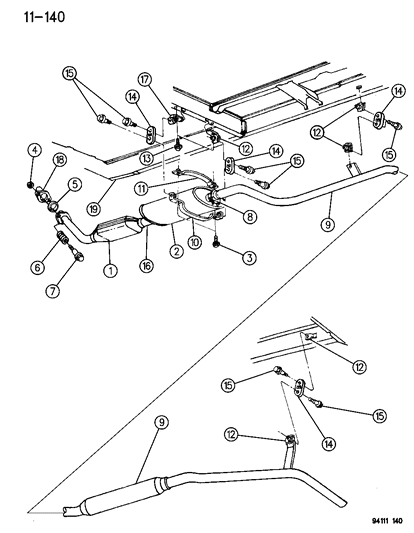 1994 Dodge Grand Caravan Pipe, Tail, W/Resonator Diagram for E0048291