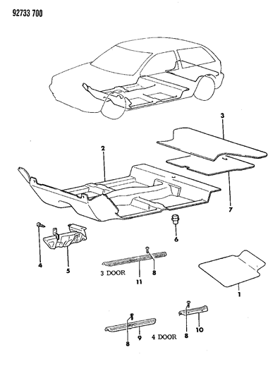 1992 Dodge Colt Carpet & Scuff Plates Diagram 2 - Thumbnail