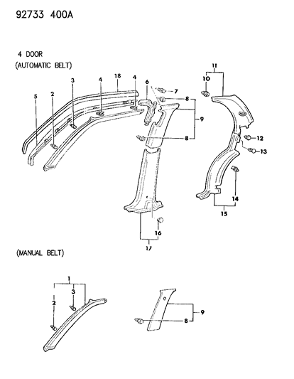 1992 Dodge Colt Interior Mouldings Diagram 2 - Thumbnail