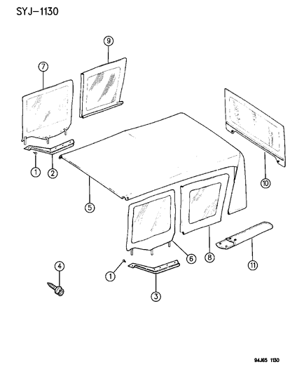 1995 Jeep Wrangler Glass Retainer Diagram for 55017744