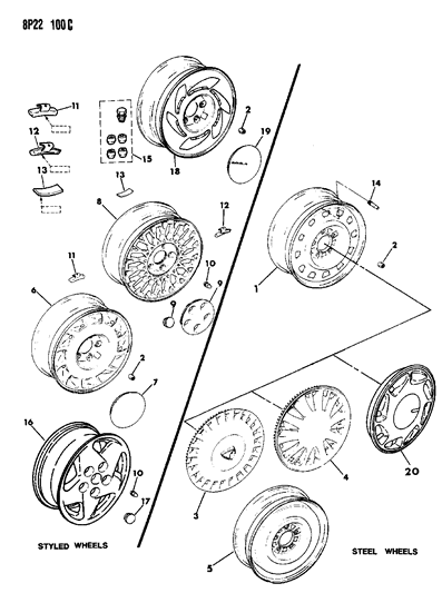 1992 Dodge Monaco Center Cap, Platinum Silver Diagram for 4472115
