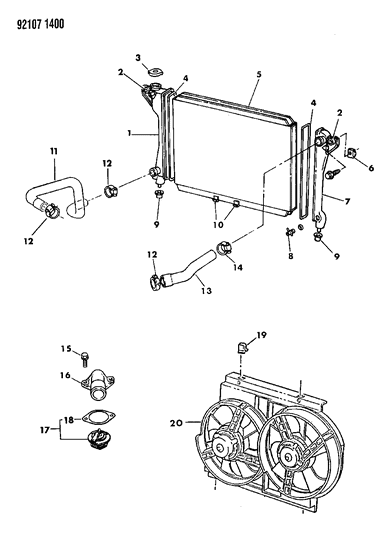 1992 Chrysler Imperial Radiator & Related Parts Diagram 1 - Thumbnail