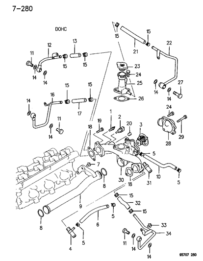 1995 Dodge Stealth Water Pump Assembly O-Ring Diagram for MD030764