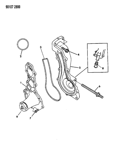 1990 Chrysler LeBaron GTC Water Pump & Related Parts Diagram 1 - Thumbnail