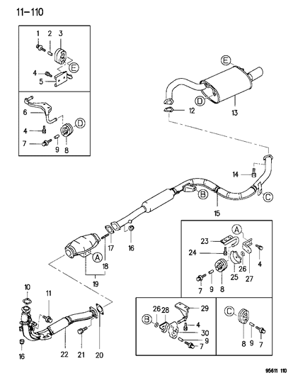 1995 Dodge Avenger Hanger, Exhaust Tail Pipe Diagram for MB957898