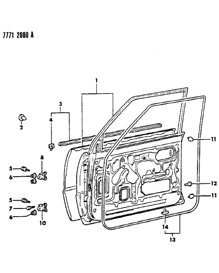 1987 Dodge Ram 50 Door, Front Shell, Hinges And Weatherstrips Diagram