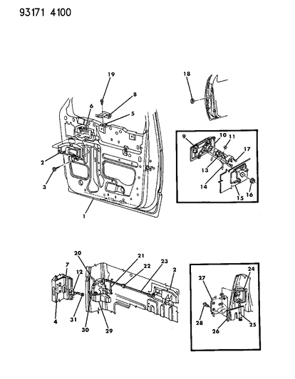 1993 Dodge Caravan Door, Front Shell, Hinges And Handles Diagram