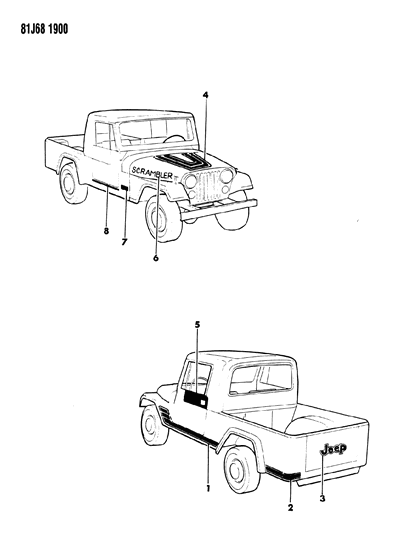 1984 Jeep Wrangler Decals, Exterior Diagram 15 - Thumbnail