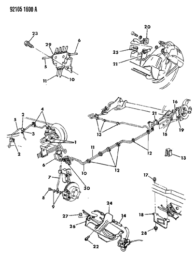 1993 Dodge Shadow Lines & Hoses, Brake Diagram 2 - Thumbnail