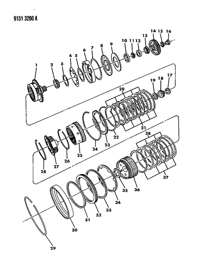1989 Dodge Caravan Gear Train of Automatic Transmission Diagram