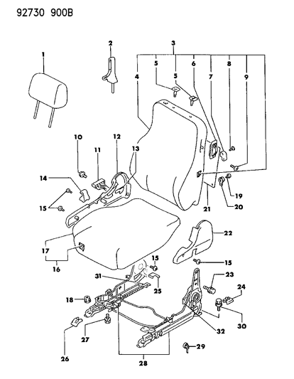 1993 Dodge Stealth Seat Adjust Assembly Bolt, Passenger Side Diagram for MU240135