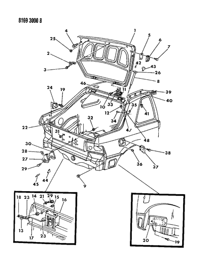 1988 Dodge Shadow Liftgate Panel And Fuel Filler Door Diagram