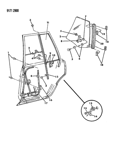 1989 Dodge Aries Door, Rear Glass & Regulator Diagram