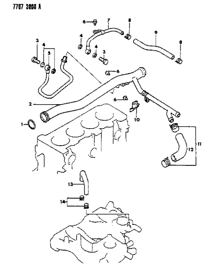 1988 Dodge Colt Water Hose & Pipe Diagram 1 - Thumbnail