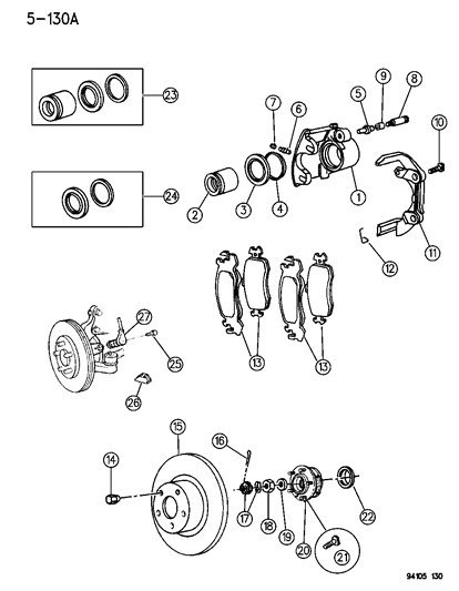 1994 Chrysler LeBaron GTC Brakes, Front With Rear Drum Brakes Diagram
