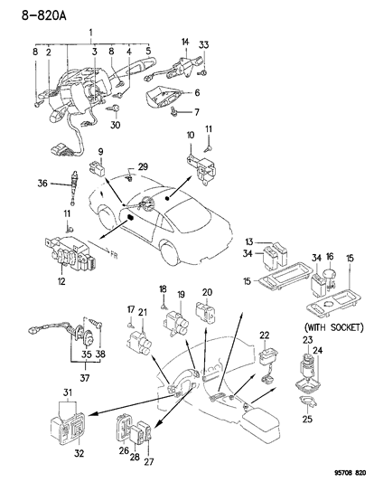 1995 Dodge Stealth Wiper Lever Diagram for MB852131
