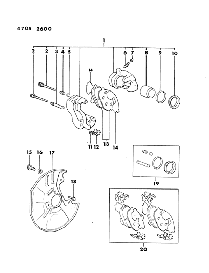1984 Dodge Colt Brakes, Front Diagram 2 - Thumbnail