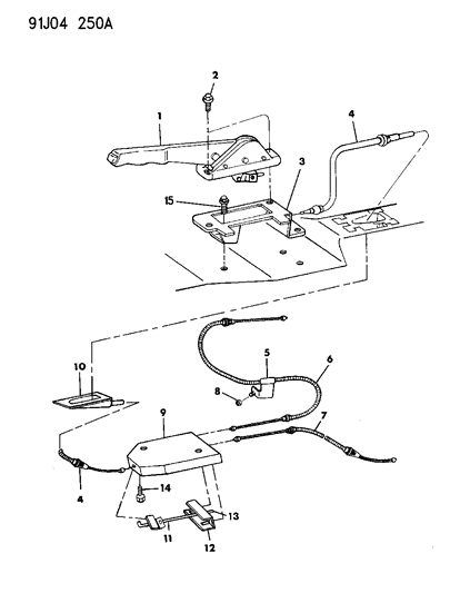 1993 Jeep Grand Wagoneer Lever Assembly & Cables Parking Brake Diagram