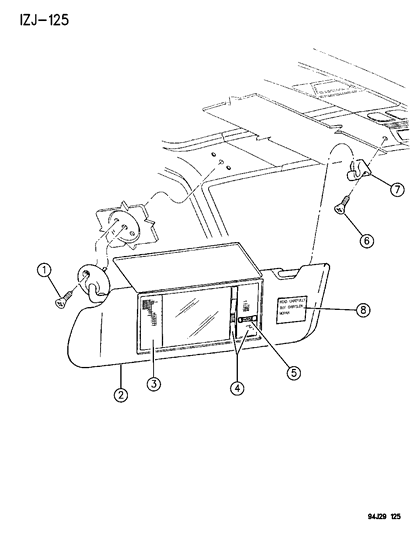 1995 Jeep Grand Cherokee Sunvisor Support Bracket Diagram for 5EZ92SC1