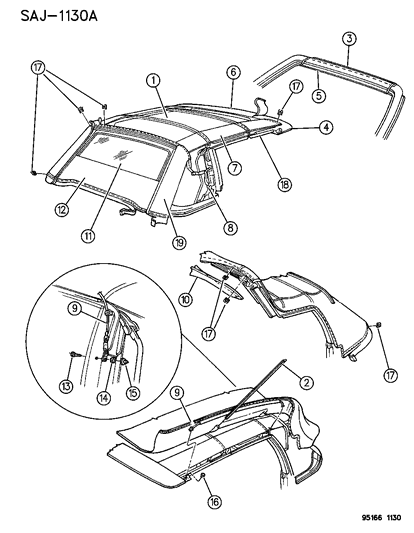 1995 Chrysler LeBaron Welt, Folding Top Header Diagram for GY34LW7