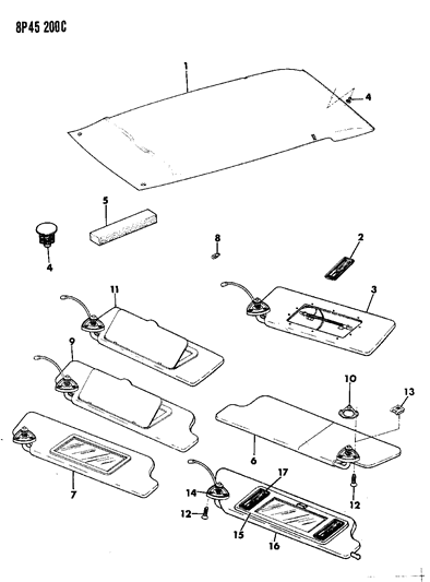 1992 Dodge Monaco Sunvisor Diagram for 4533623