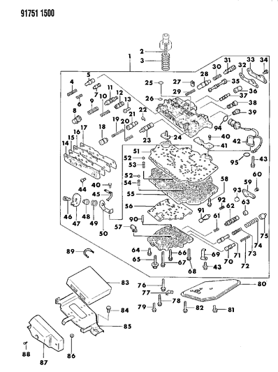 1991 Dodge Colt Valve Body & Components Diagram 1 - Thumbnail