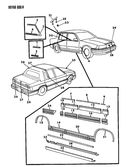 1990 Chrysler LeBaron Emblem Diagram for 4388038
