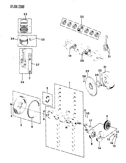 1984 Jeep J10 Crankshaft , Flywheel And Piston Diagram 1 - Thumbnail