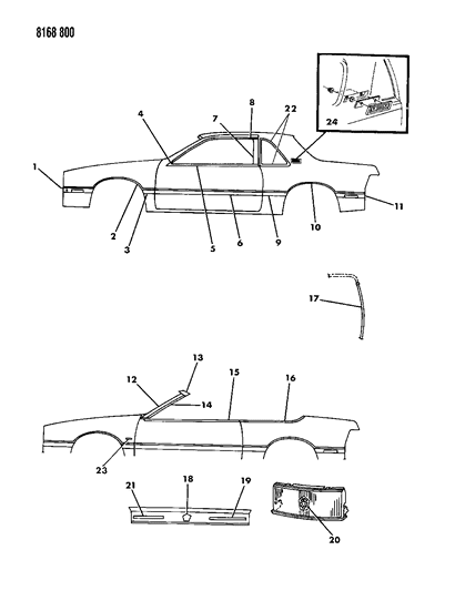 1988 Chrysler LeBaron Side Molding, Rear Passenger Side Diagram for 4321804