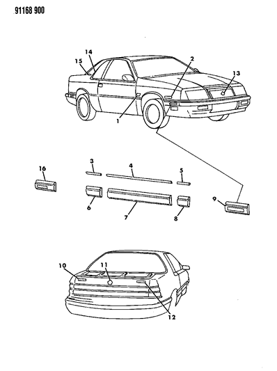 1991 Chrysler LeBaron Lamp Or Cover Assembly, Front Nerf Extension Diagram for AE85KRB
