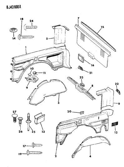 1989 Jeep Wagoneer Panels - Interior Trim, Rear Diagram 1 - Thumbnail