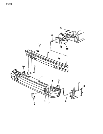 1985 Chrysler Executive Limousine Bumper, Rear Diagram 1 - Thumbnail