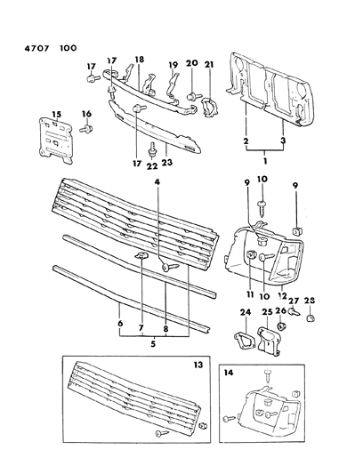 1984 Dodge Colt Grille Assembly Retainer Clip Diagram for MB153825