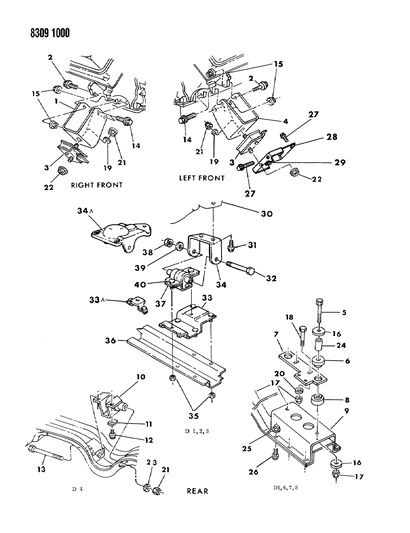 1988 Dodge D350 Spacer, Engine Rear Supplement Insulator Bracket Screw Diagram for 3410700