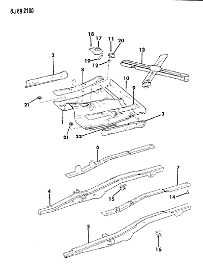 1989 Jeep Cherokee Pan, Cab Floor Diagram for 57002183