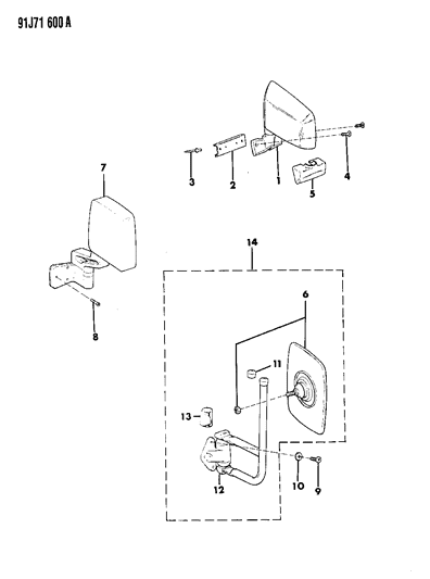 1991 Jeep Wrangler Mirror, Passenger Side Diagram for 55012571