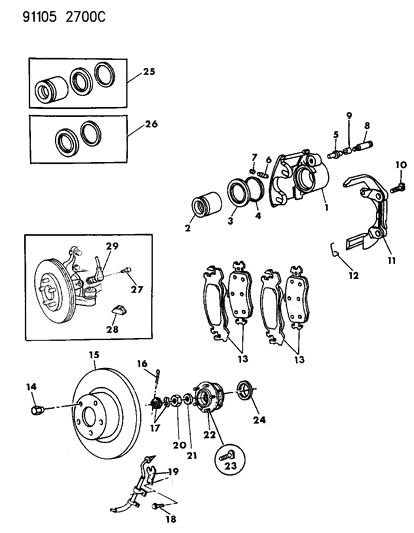 1991 Chrysler LeBaron Caliper Assembly, Front Wheel Disc Brake, Right Diagram for R5273007