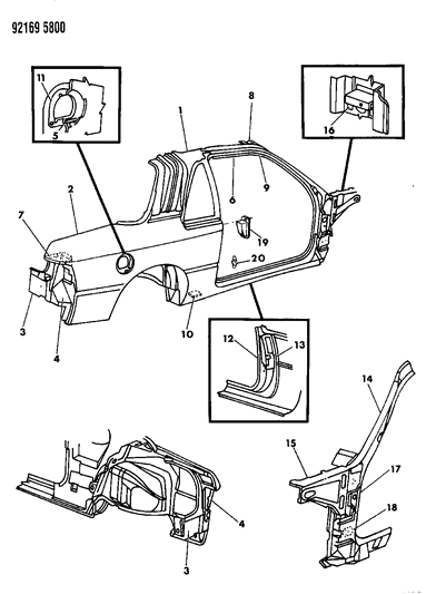 1992 Chrysler LeBaron GTC Aperture Panel & Front Pillar Diagram 1 - Thumbnail