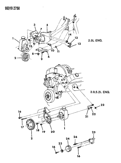 1993 Dodge Ram Wagon Pump Mounting - Power Steering Diagram 2 - Thumbnail