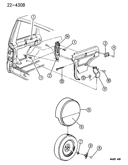 1994 Jeep Cherokee Spare Wheel, Inside Mounting Diagram 1 - Thumbnail